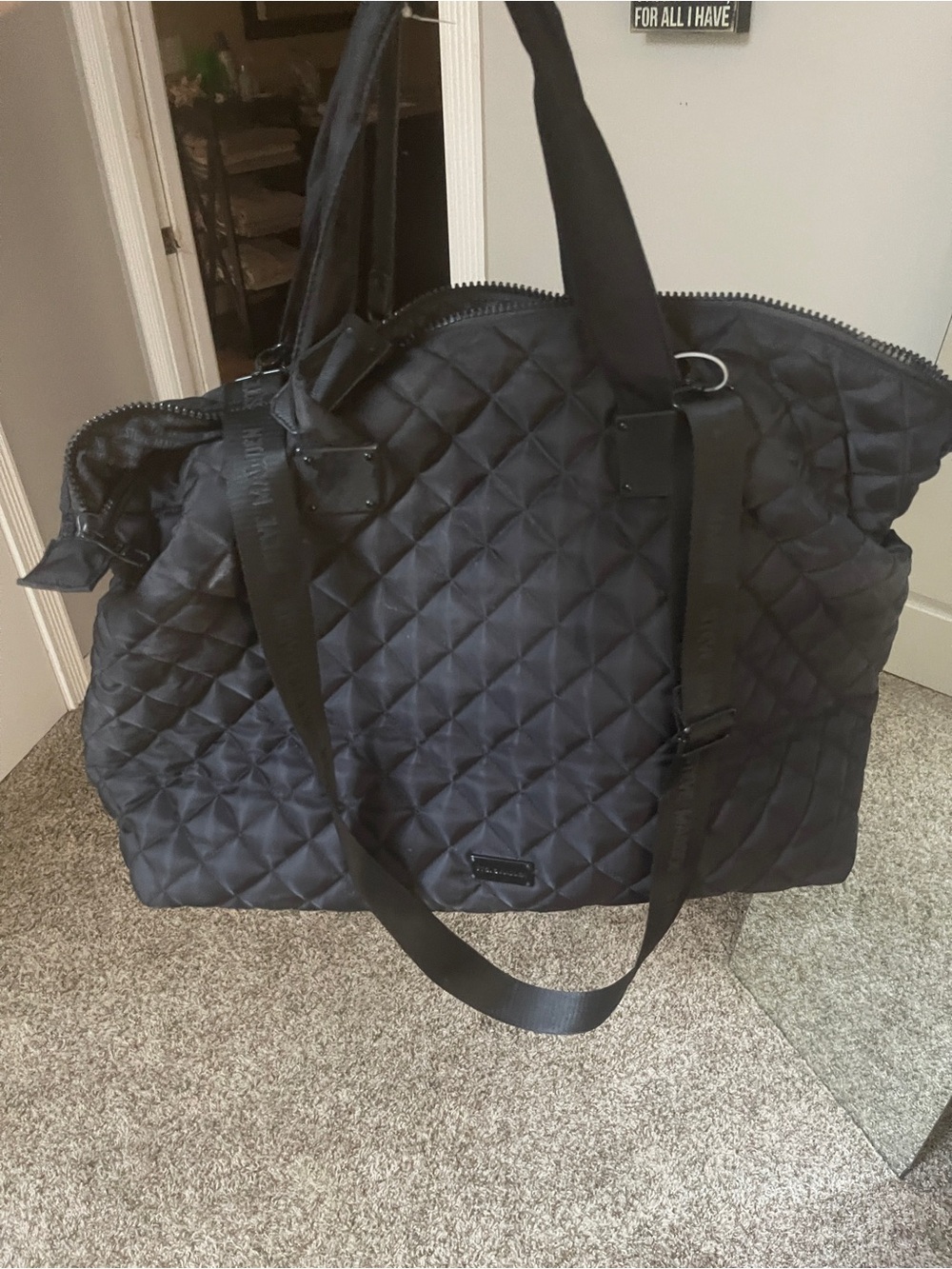 Steve Madden Black Quilted Duffle/Weekender Bag